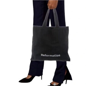 New REFORMATION Canvas Tote Bag in Black with White Graphic Print